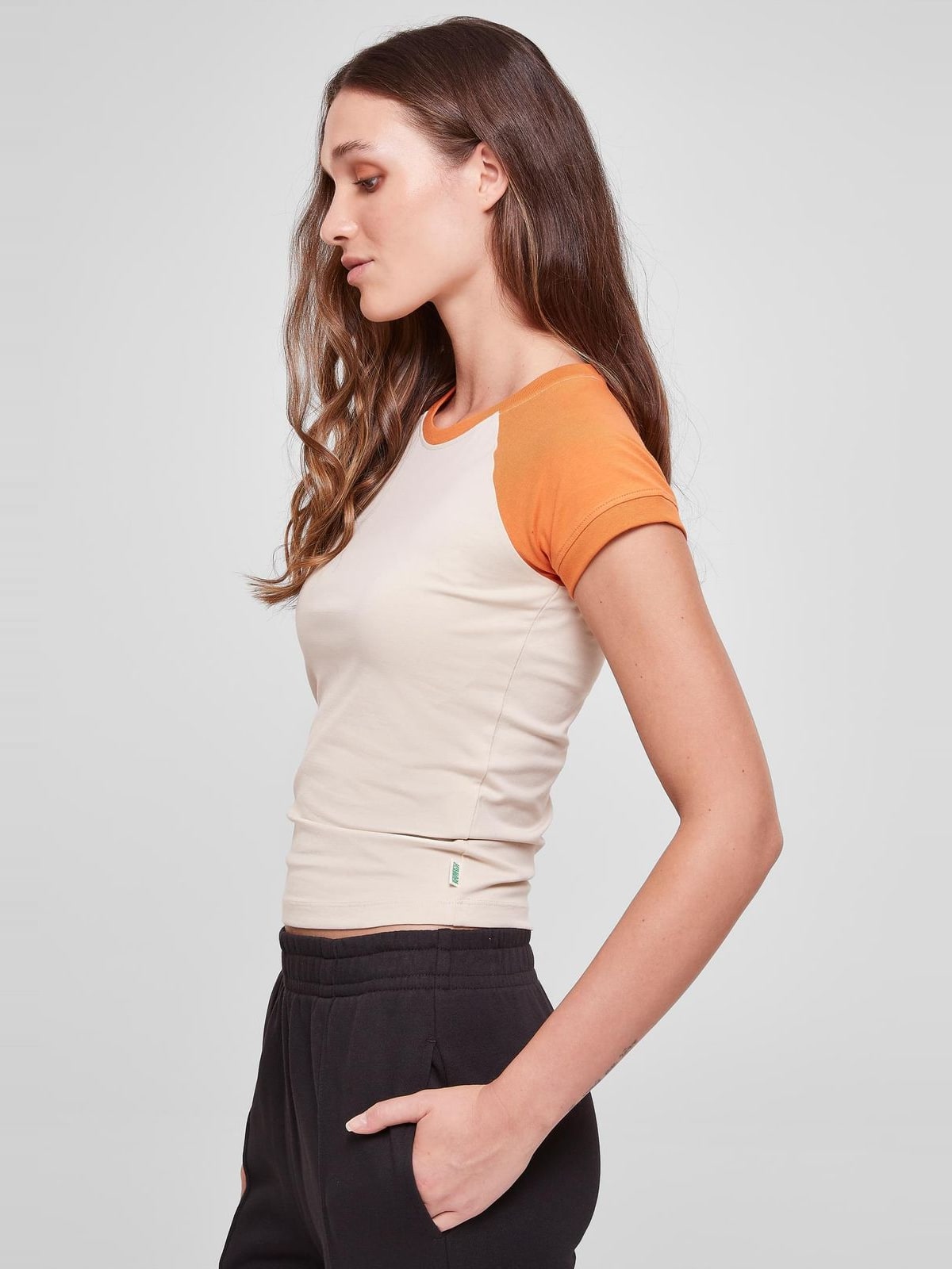 Γυναικείο T-shirt TB5075-04431 Urban Classics Retro Baseball Tee Softseagrass/Vintageorange