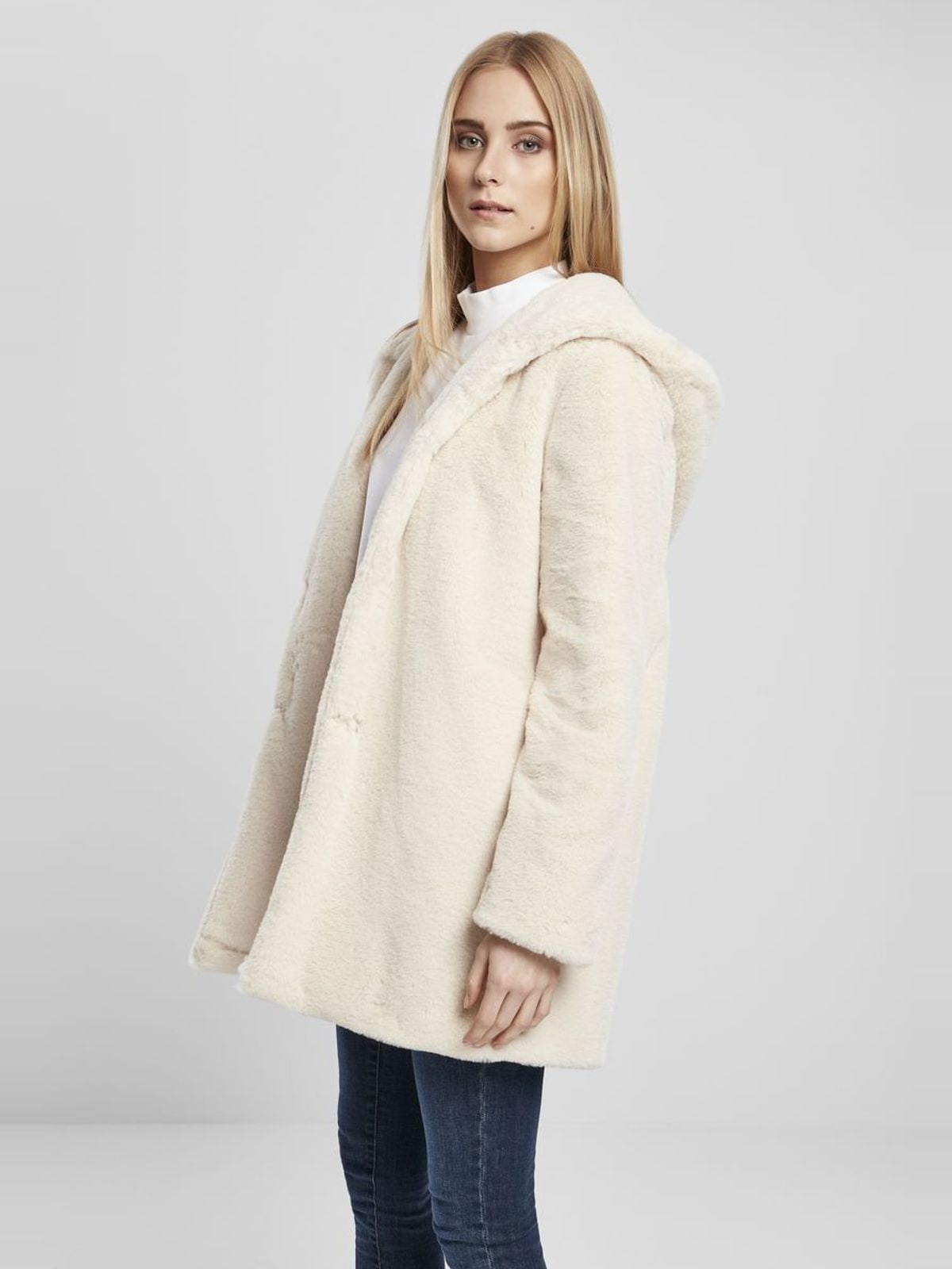 Παλτό με κουκούλα Τeddy TB2375 Urban Classics Off White Λευκό