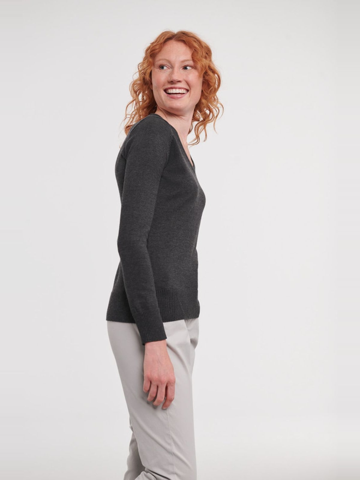 Γυναικείο Πλεκτό Πουλόβερ R-710F-0 Russell V-Neck Charcoal Marl