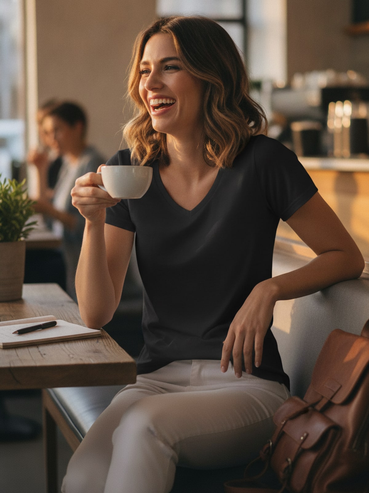 Γυναικείο T-Shirt TW058 B&C Triblend με V Λαιμόκοψη Black