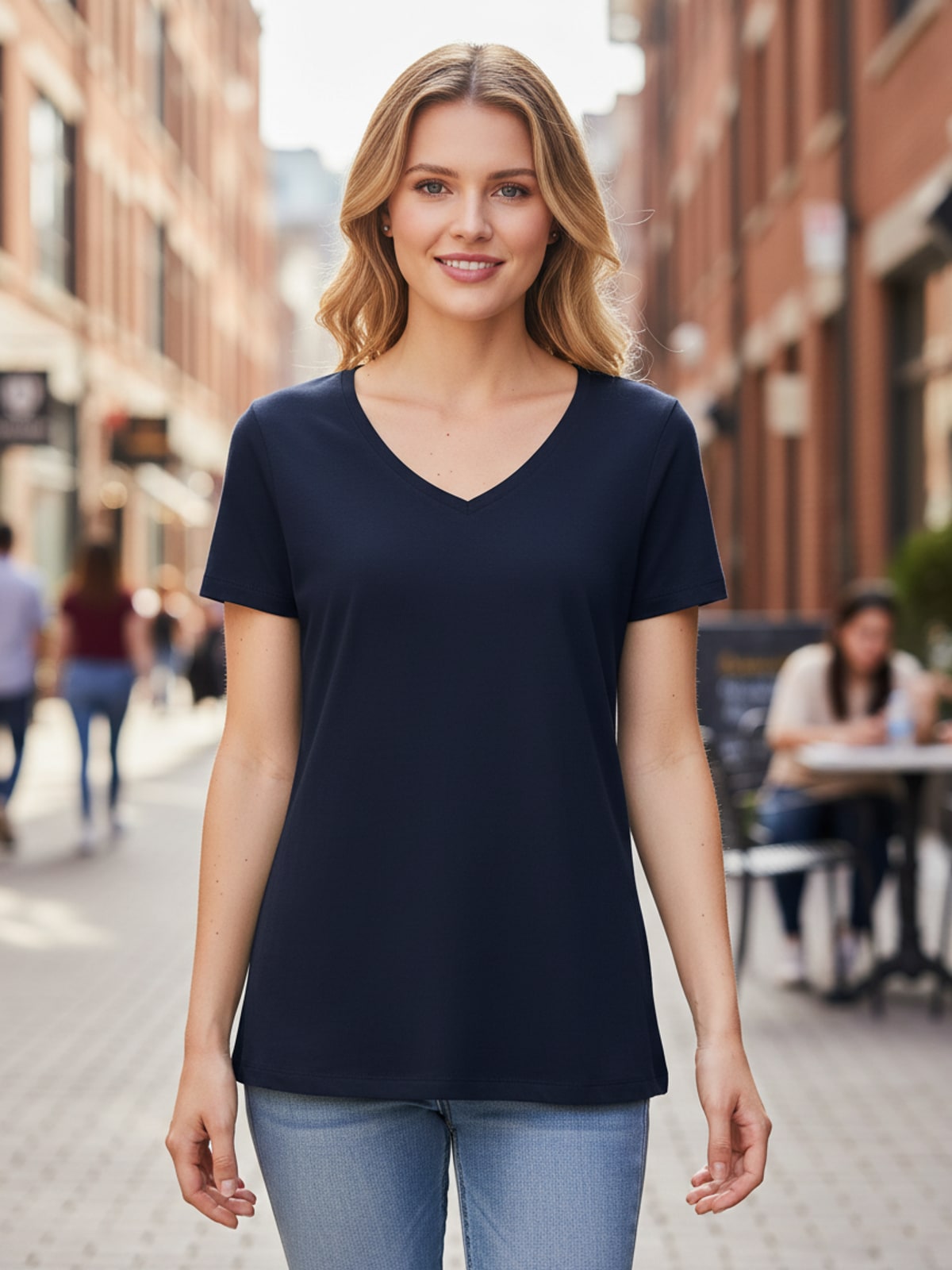 Γυναικείο T-Shirt TW045 B&C Organics Organic V-Neck Navy
