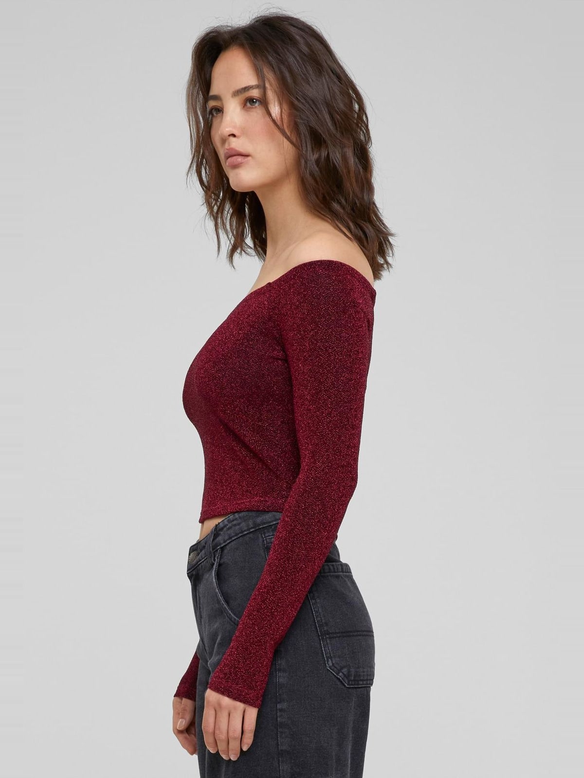 Γυναικεία Μακρυμάνικη Μπλούζα Glitter Off Shoulder TB6125-00606 Urban Classics Burgundy