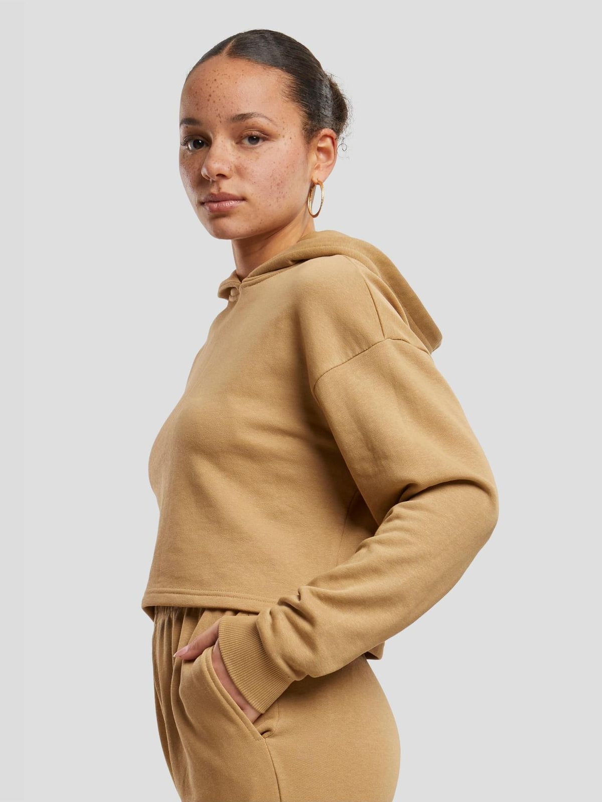 Ladies Oversized Cropped Light Terry Hoodie Urban Classics TB6854-03738 Unionbeige