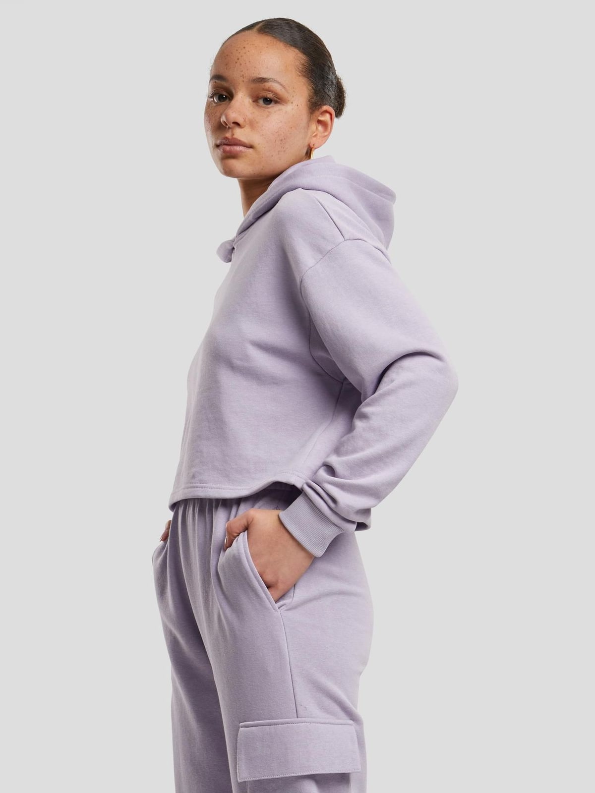 Ladies Oversized Cropped Light Terry Hoodie Urban Classics TB6854-14120 Dustylilac