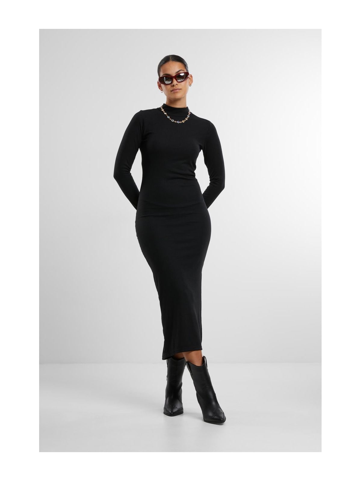 Ladies Rib Longlseeve Mockneck Dress Urban Classics TB6933-00007 Black
