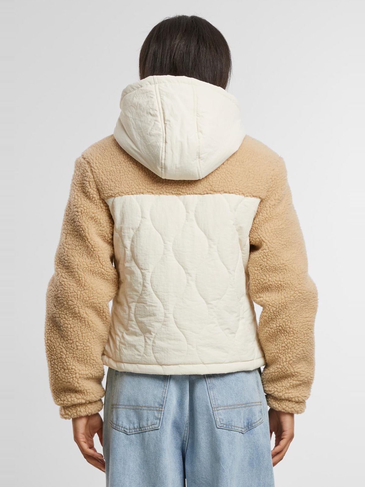 Ladies Sherpa Crinkle Nylon Mix Jacket Urban Classics TB7071-04442 Unionbeige/Whitesand