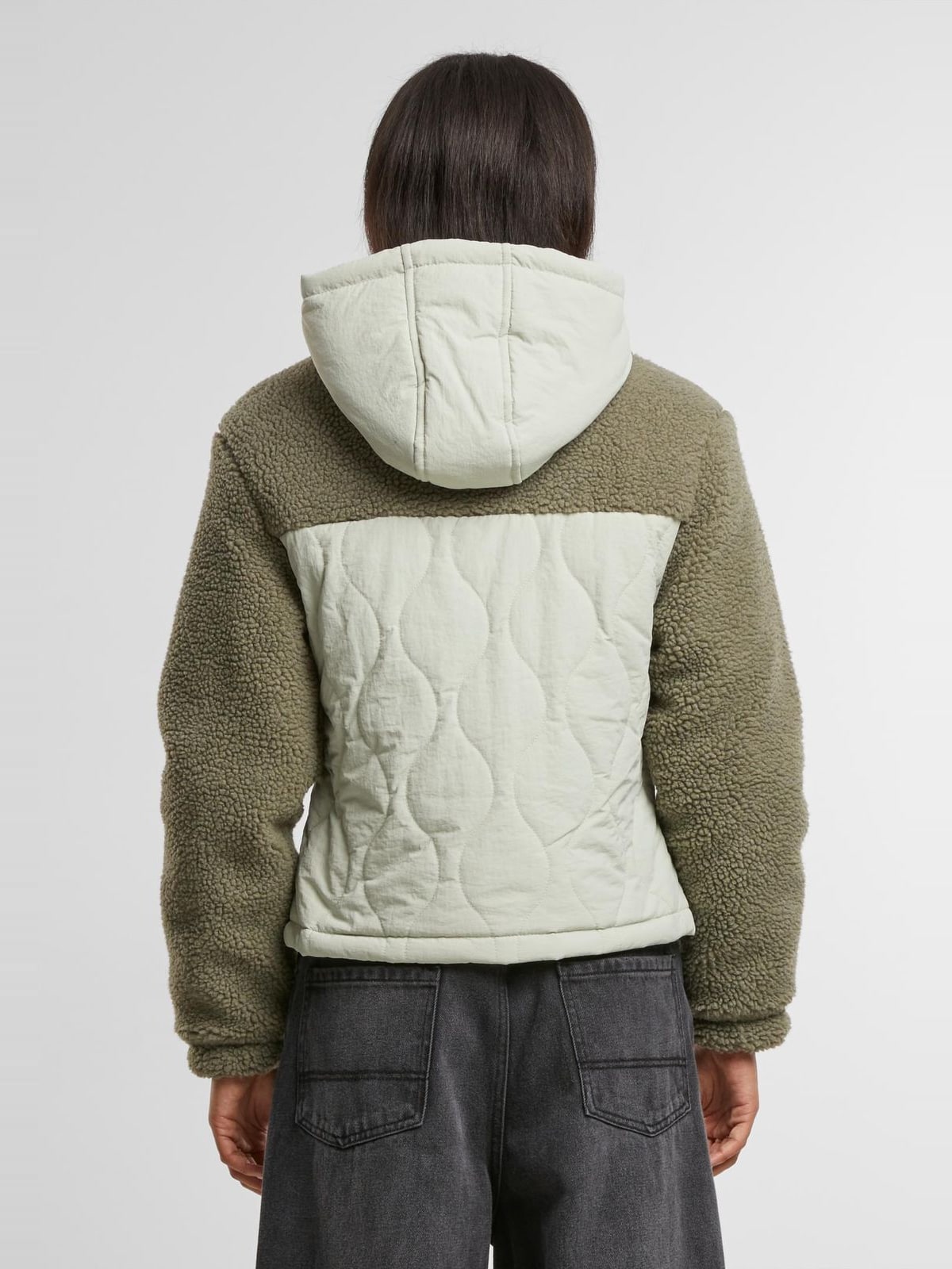 Ladies Sherpa Crinkle Nylon Mix Jacket Urban Classics TB7071-18582 Palegreen/Stonegreen