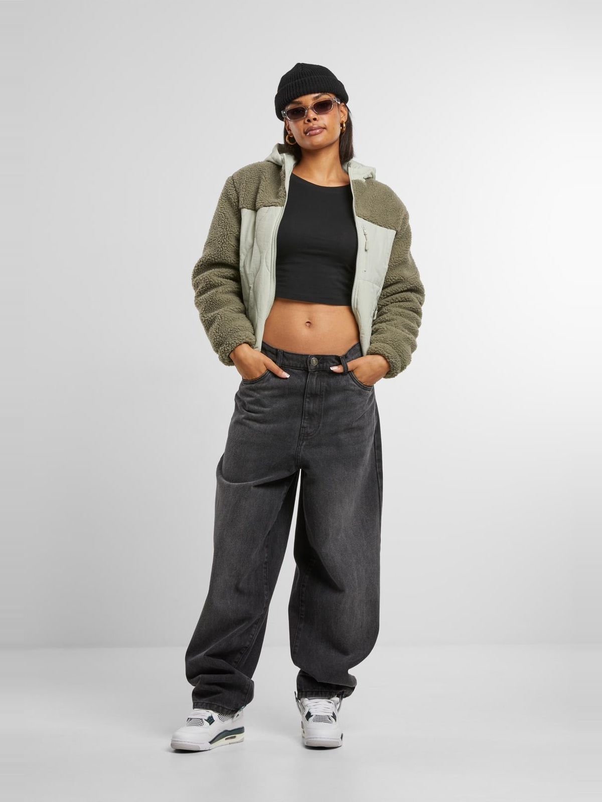 Ladies Sherpa Crinkle Nylon Mix Jacket Urban Classics TB7071-18582 Palegreen/Stonegreen