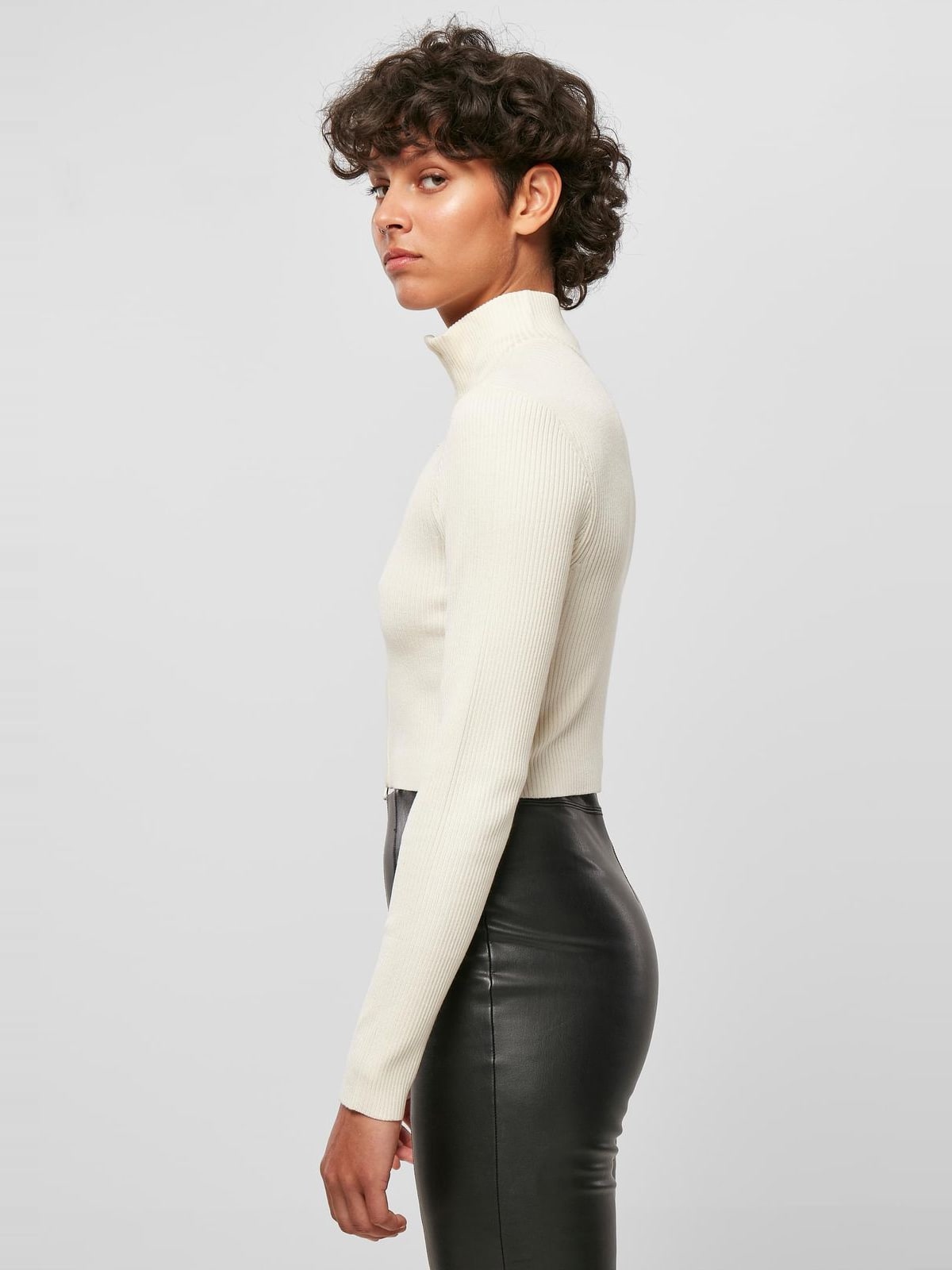 Γυναικεία Πλεκτή Ζακέτα Cropped με Φερμουάρ TB5089-02903 Urban Classics Whitesand