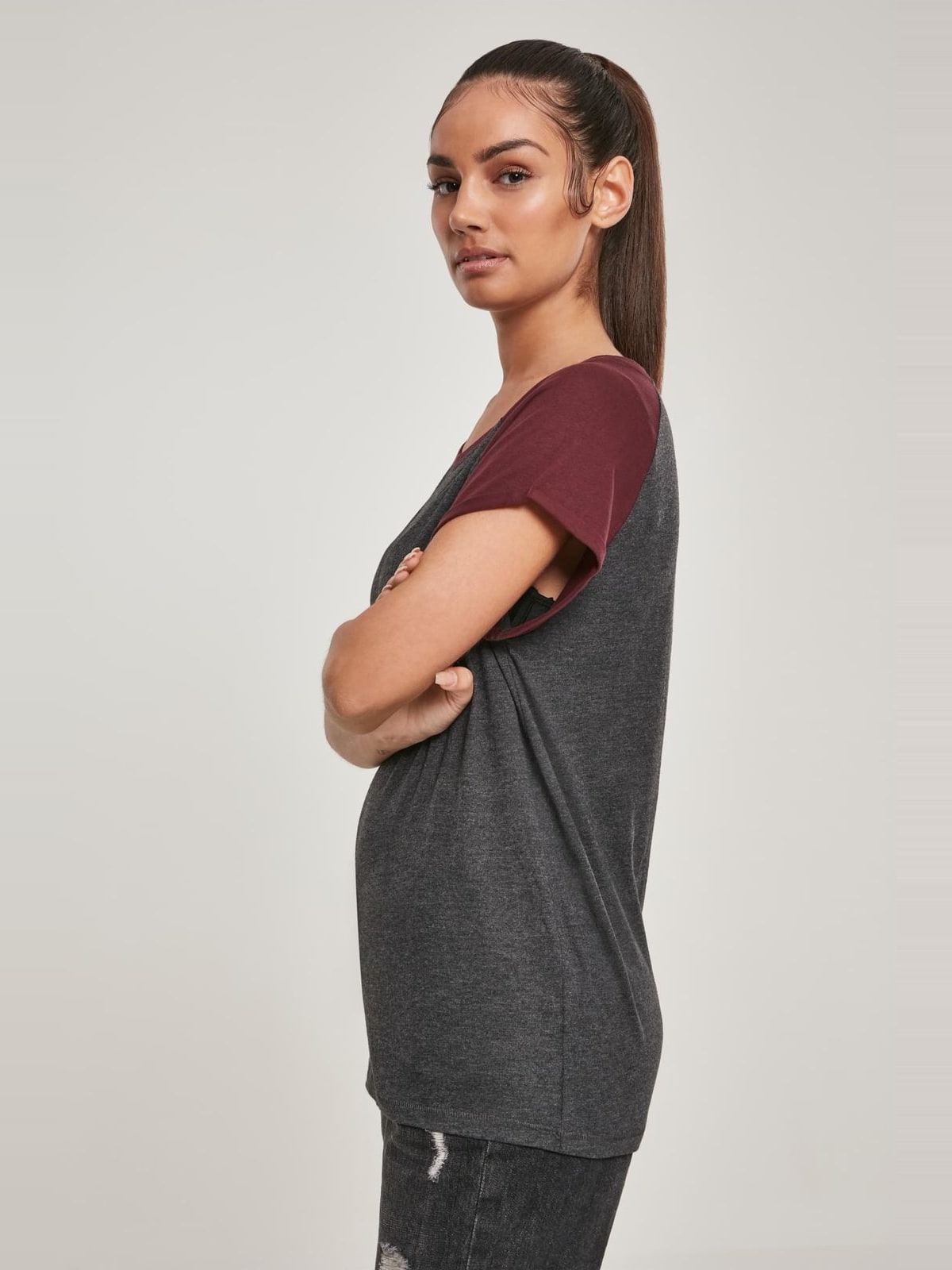 Γυναικείο T-shirt Contrast Raglan TB1913-02252 Urban Classics charcoal/redwine