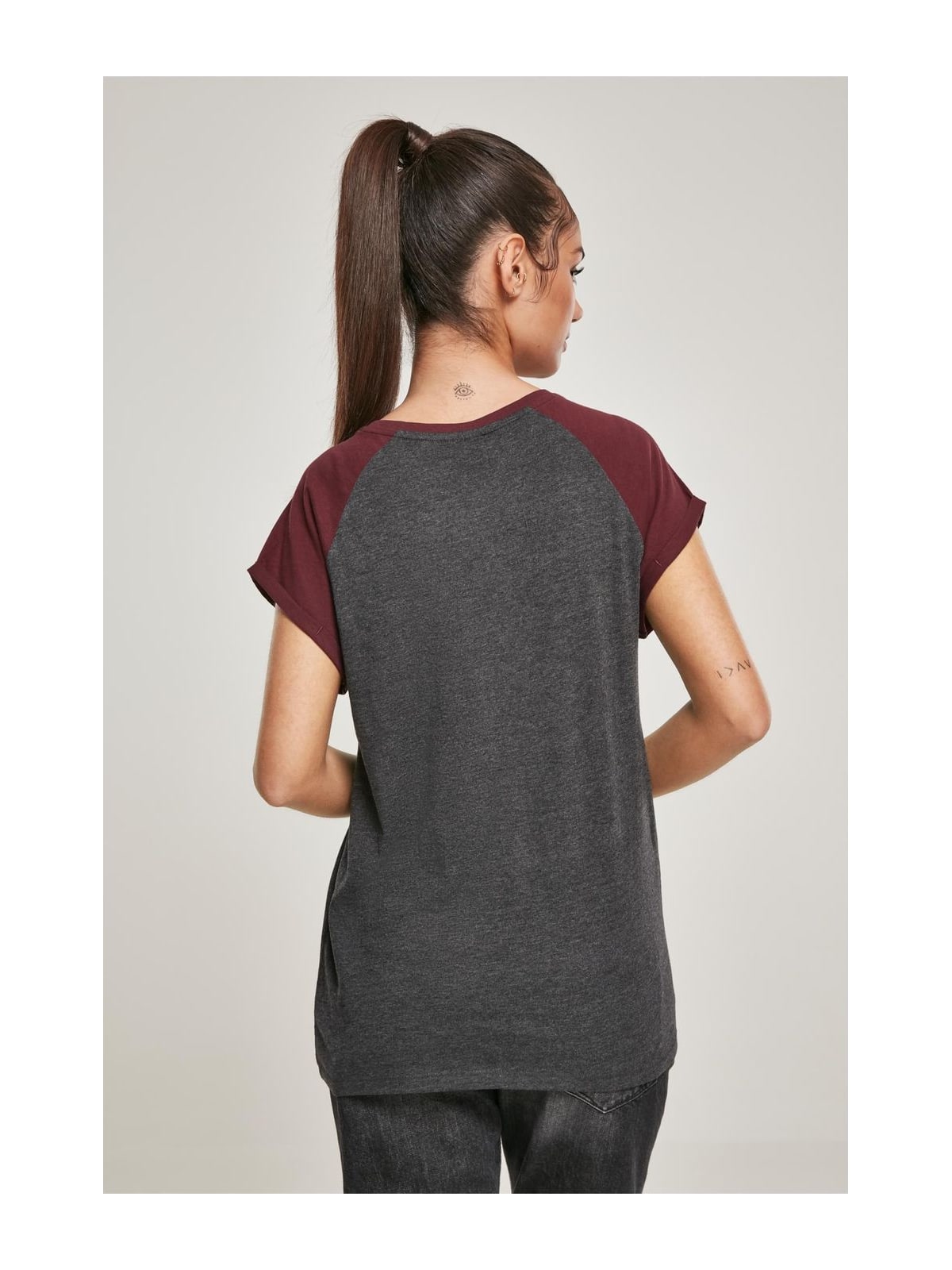 Γυναικείο T-shirt Contrast Raglan TB1913-02252 Urban Classics charcoal/redwine