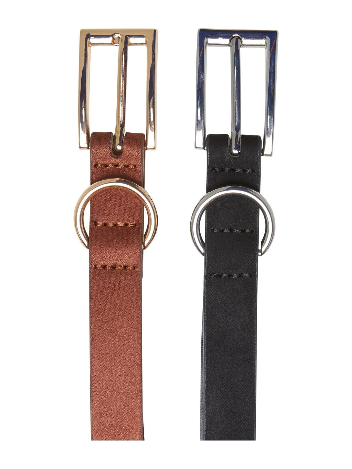 Σετ Ζώνες 2 Τεμαχίων Slim Synthetic Velour Leather TB7214 Urban Classics black/silver+brown/gold