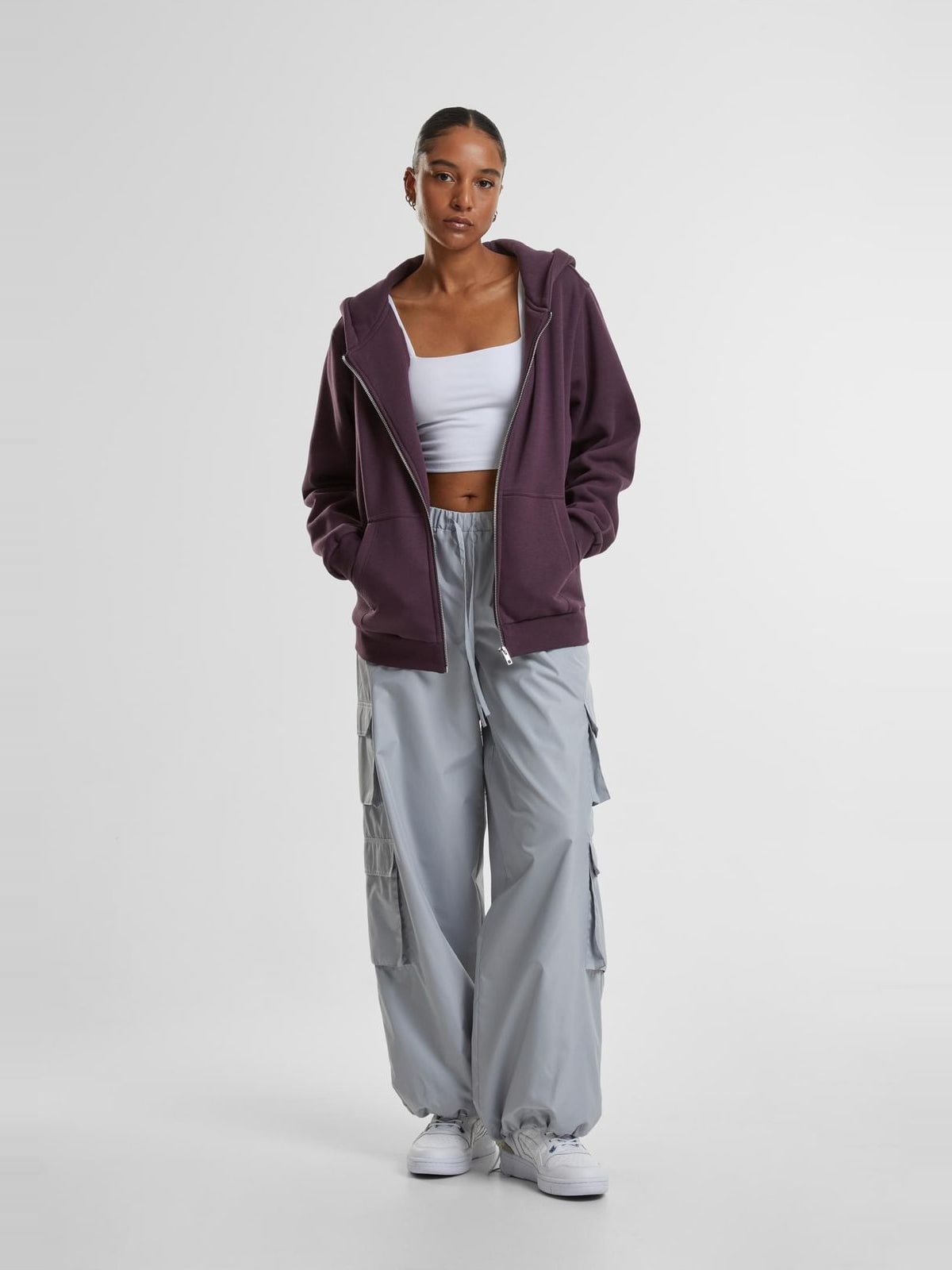 Ladies Fluffy Zip Hoody Urban Classics TB7286-18329 plumpurple