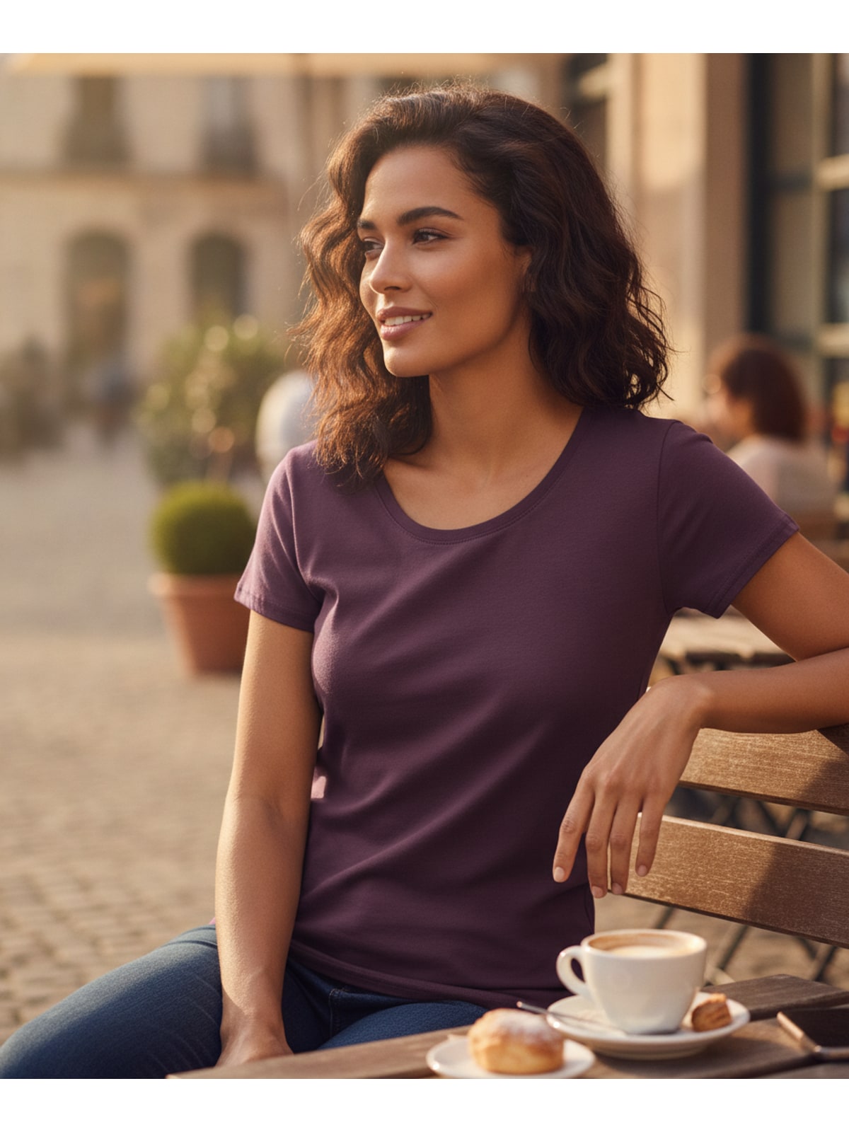 Γυναικείο T-Shirt 61-424-0 Fruit of the Loom Iconic 195 Ringspun Premium Dark Plum