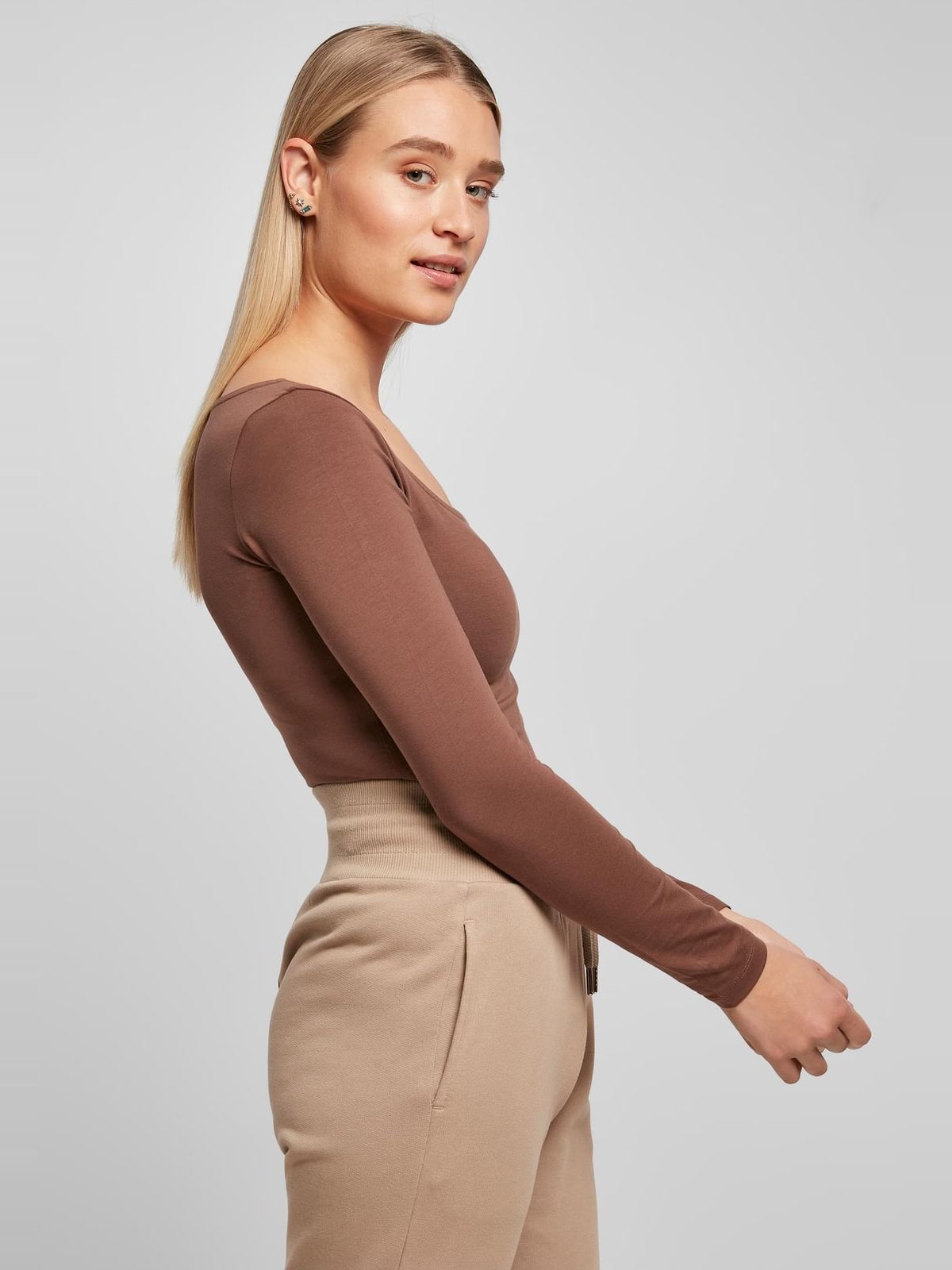 Bodysuit με μακριά μανίκια Ladies Essentials Longsleeve Body άνετο σχέδιο TB4750-03467 Urban Classics bark