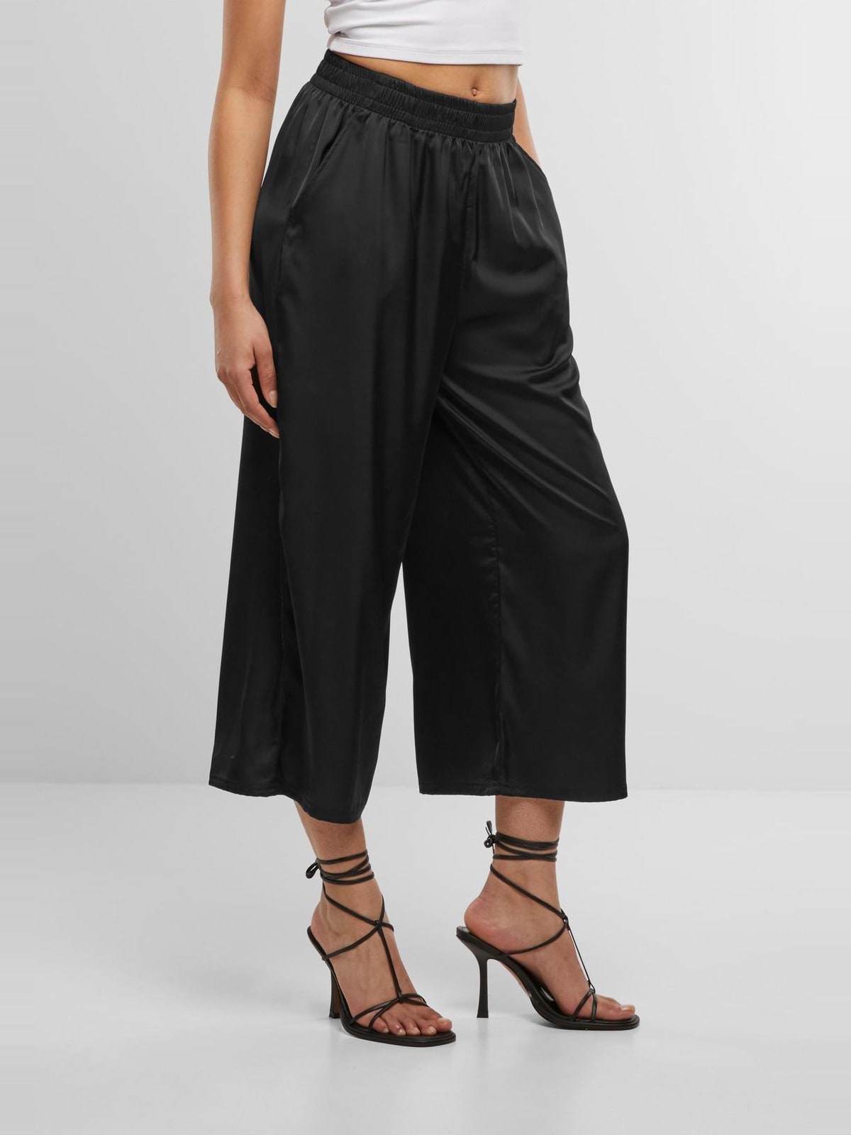 Γυναικεία παντελόνια culottes Ladies Satin Wide Leg με ελαστική μέση TB7488-00007 Urban Classics black