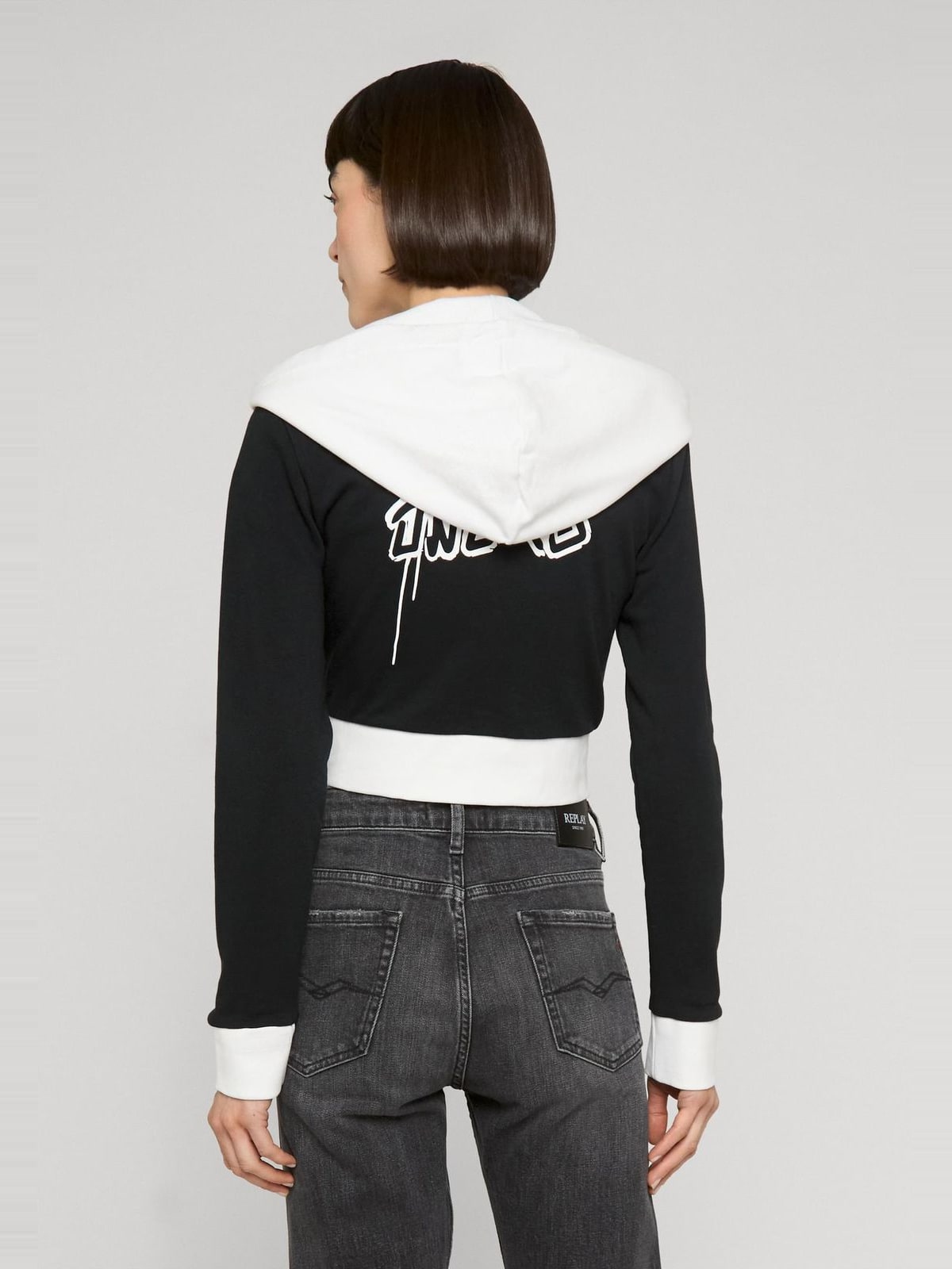 Cropped zip-up hoodie Obscure με ψηφιακό καμουφλάζ DLZH025-00826 Dangerous DNGRS black/white