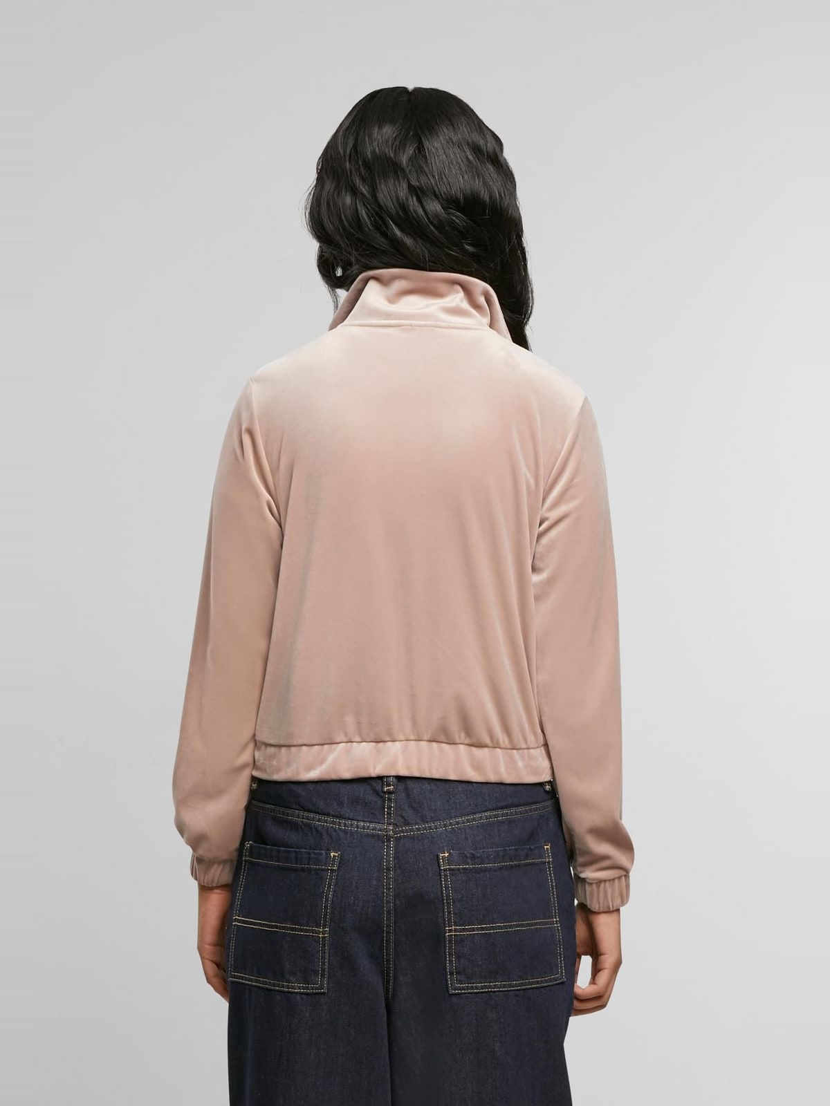 Ελαφρύ βελούδινο μπουφάν Ladies Short Velvet Track Jacket με τσέπη τύπου pouch TB7113-02913 Urban Classics duskrose
