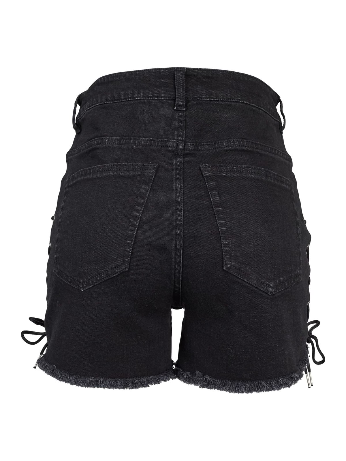 Ψηλόμεσα τζιν σορτς Ladies Highwaist Denim Lace Up με κορδόνια TB2001-00709 Urban Classics black washed