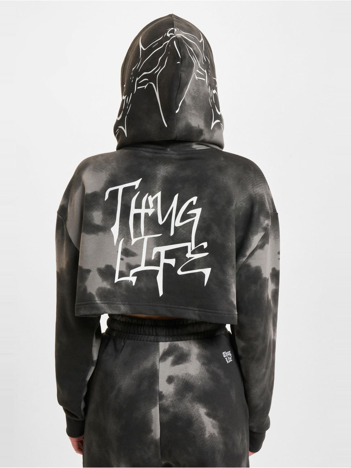 Cropped hoodie Sky με σχέδιο μπροστά και κουκούλα TLLHD1016-01198 Thug Life black/grey