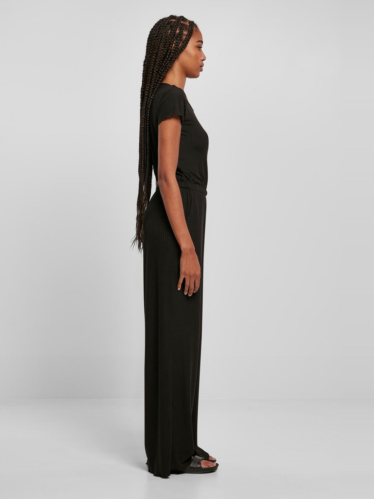 Γυναικείο jumpsuit Ladies Rib Wide Leg με ελαστική μέση TB5068-00007 Urban Classics black