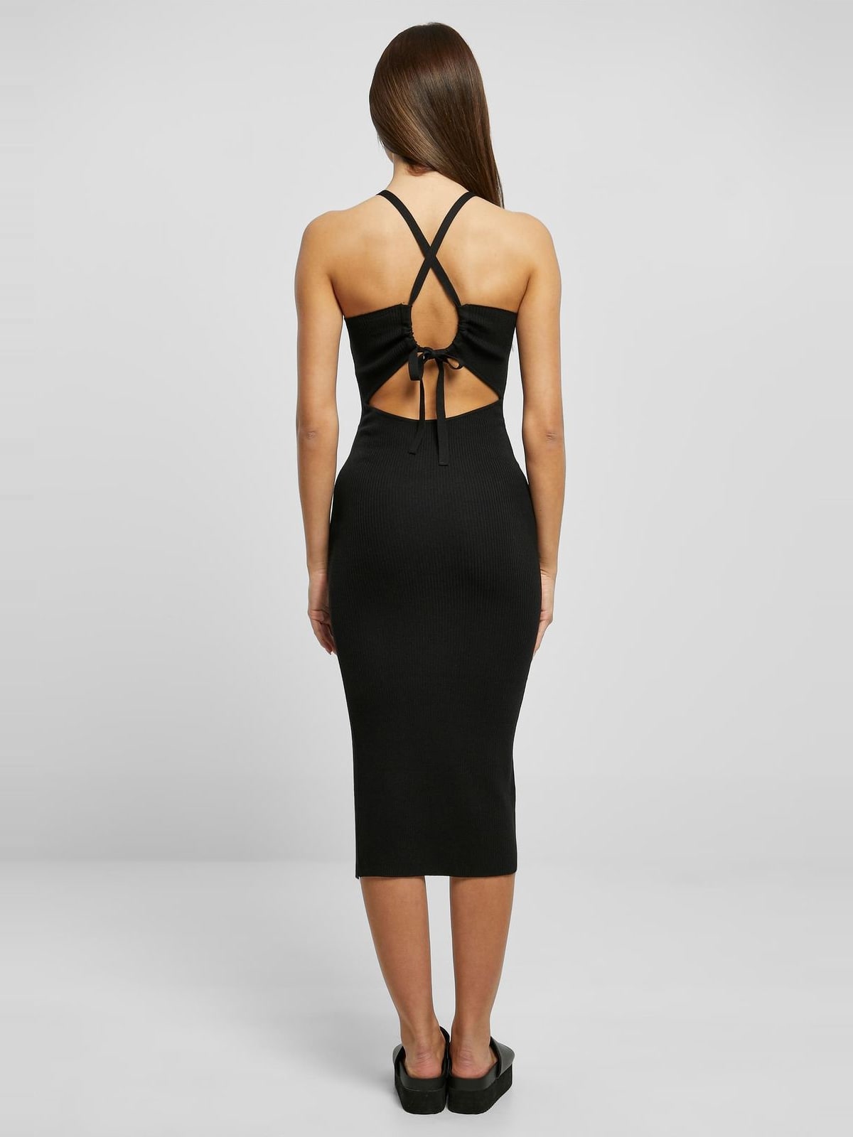 Μίντι φόρεμα Ladies Midi Rib Knit Crossed Back με sporty σχέδιο TB6021-00007 Urban Classics black