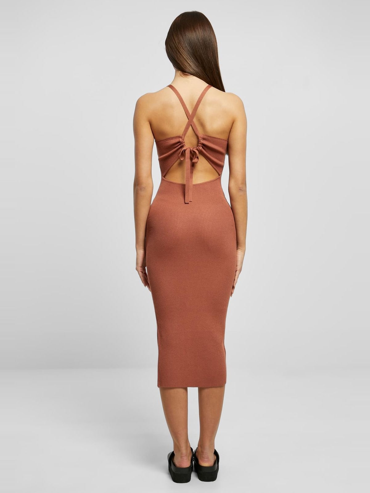 Μίντι φόρεμα Ladies Midi Rib Knit Crossed Back με sporty σχέδιο TB6021-04420 Urban Classics terracotta