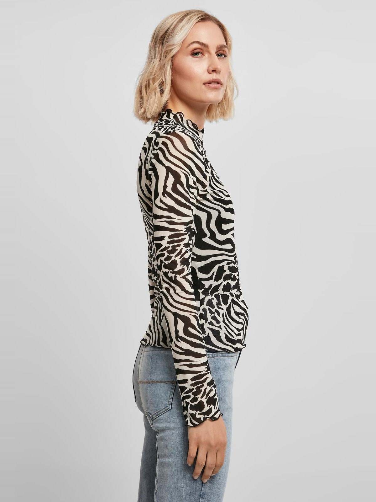 Μακρυμάνικο τοπ Ladies AOP Mesh Turtleneck με ζεβρέ σχέδιο TB4519-01248 Urban Classics white/black