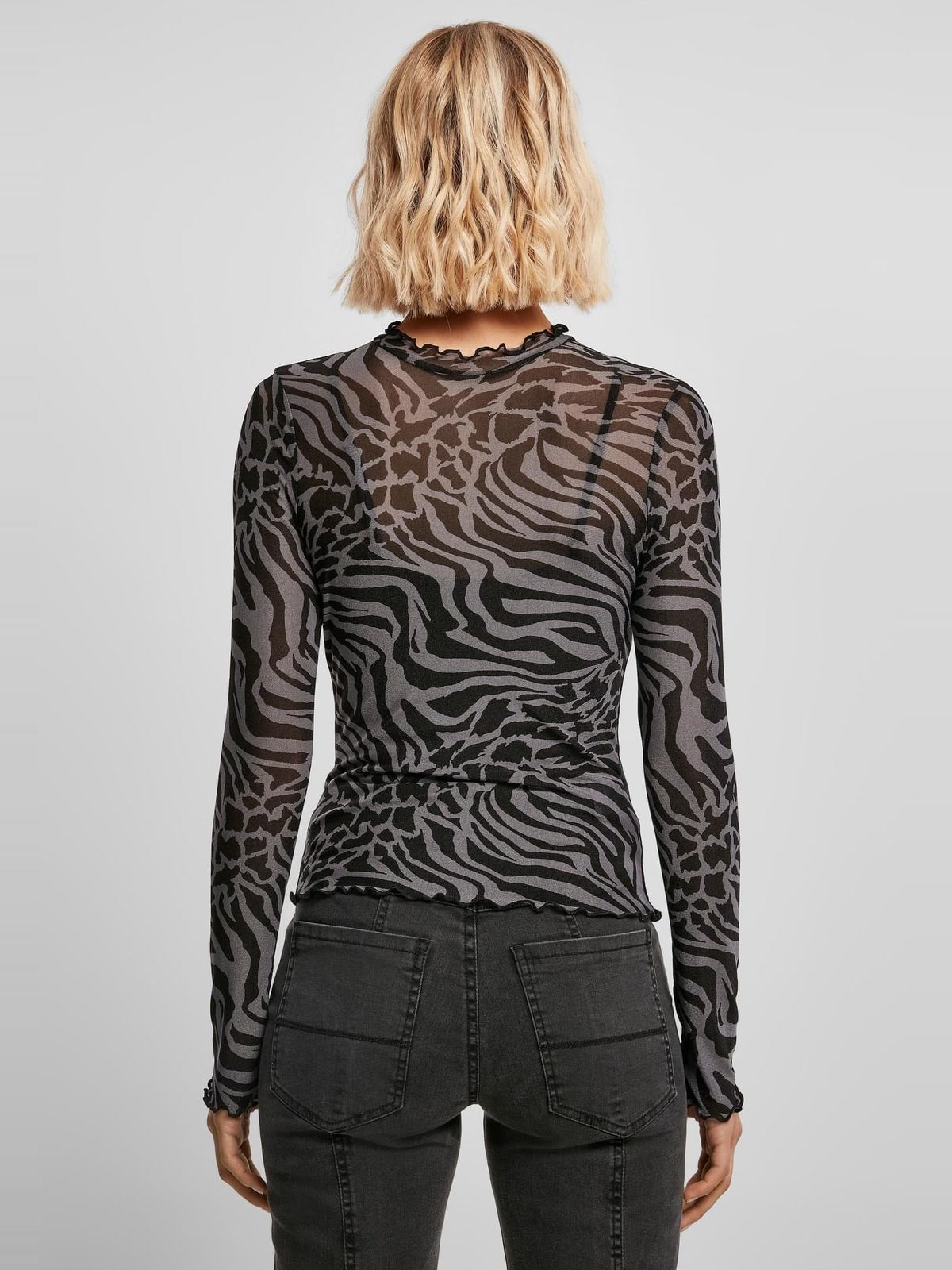 Μακρυμάνικο τοπ Ladies AOP Mesh Turtleneck με ζεβρέ σχέδιο TB4519-02741 Urban Classics asphalt/black