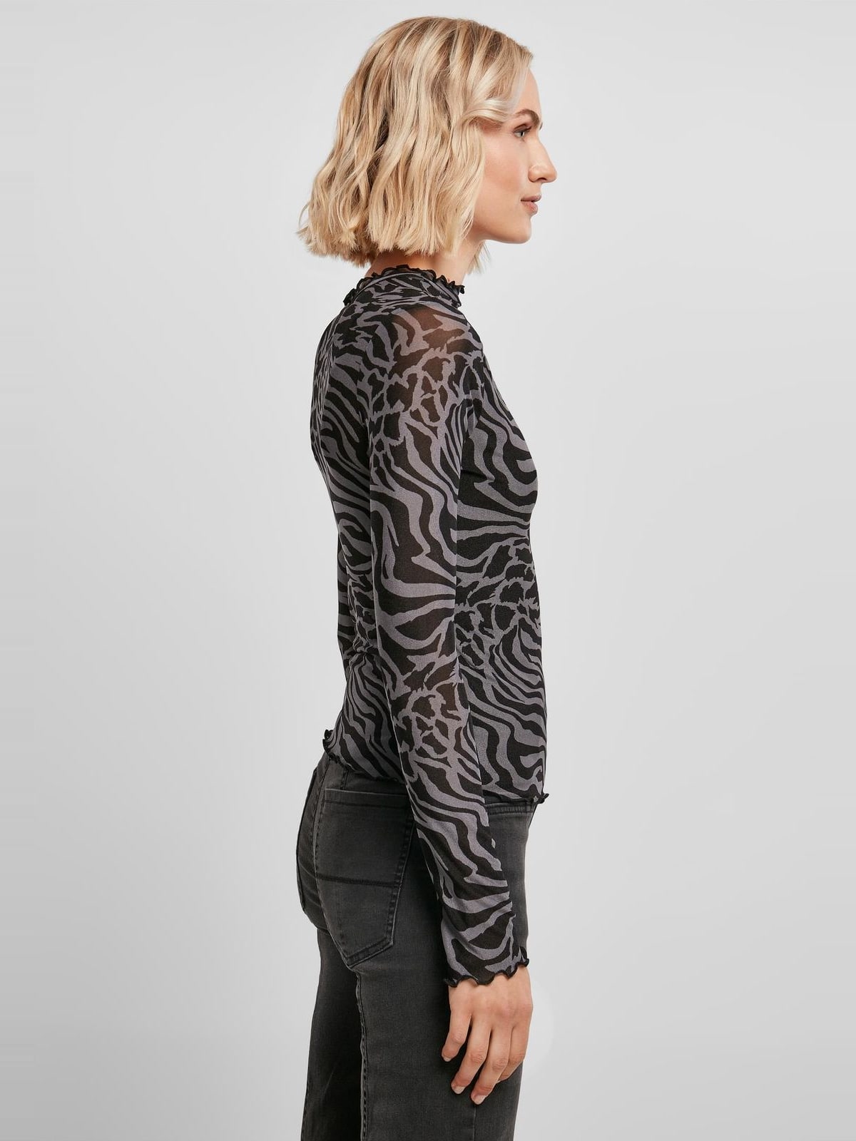 Μακρυμάνικο τοπ Ladies AOP Mesh Turtleneck με ζεβρέ σχέδιο TB4519-02741 Urban Classics asphalt/black