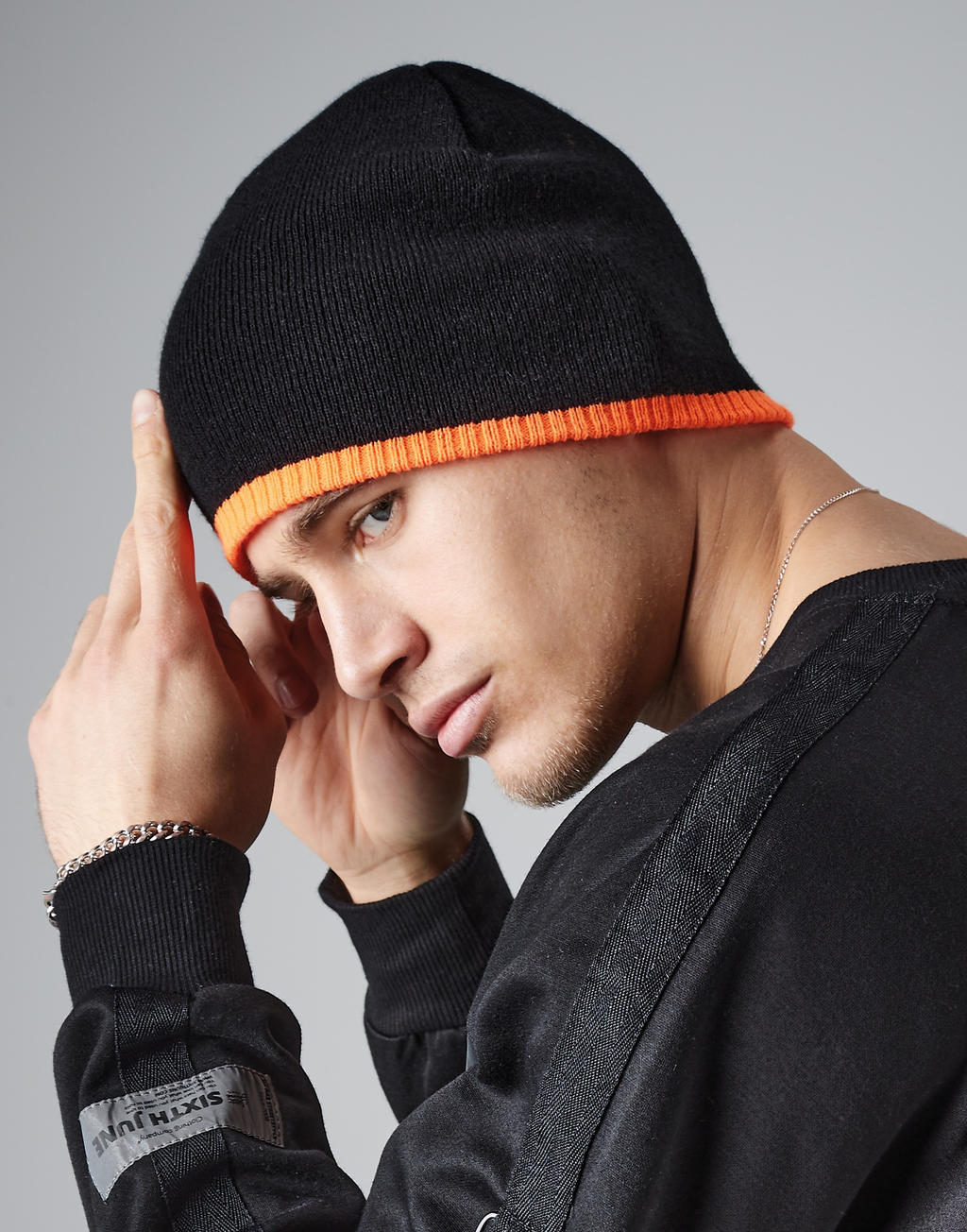 Σκούφος Beanie B44c Beechfield Black/Fluorescent Πορτοκαλί