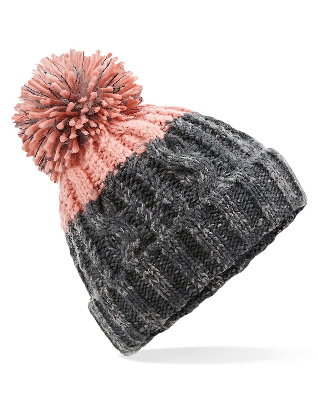 Σκούφος B437 Beechfield Apres με Pom Pom Graphite Grey/Blush